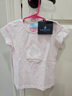 Lanvin Kids Light Pink Embroidered Logo Short Sleeve Tee